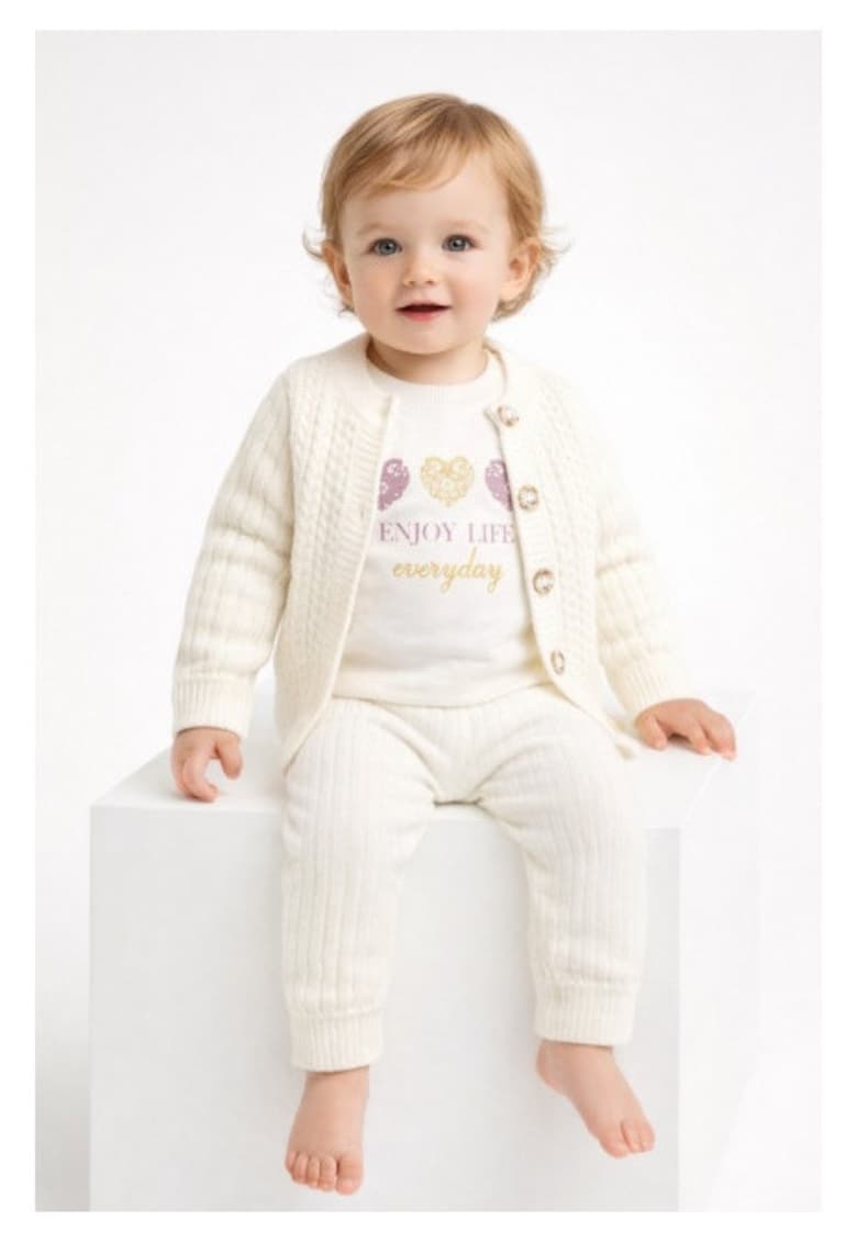 Set Tricotat Bebelusi 3 Piese - Cardigan + Bluza + Pantaloni