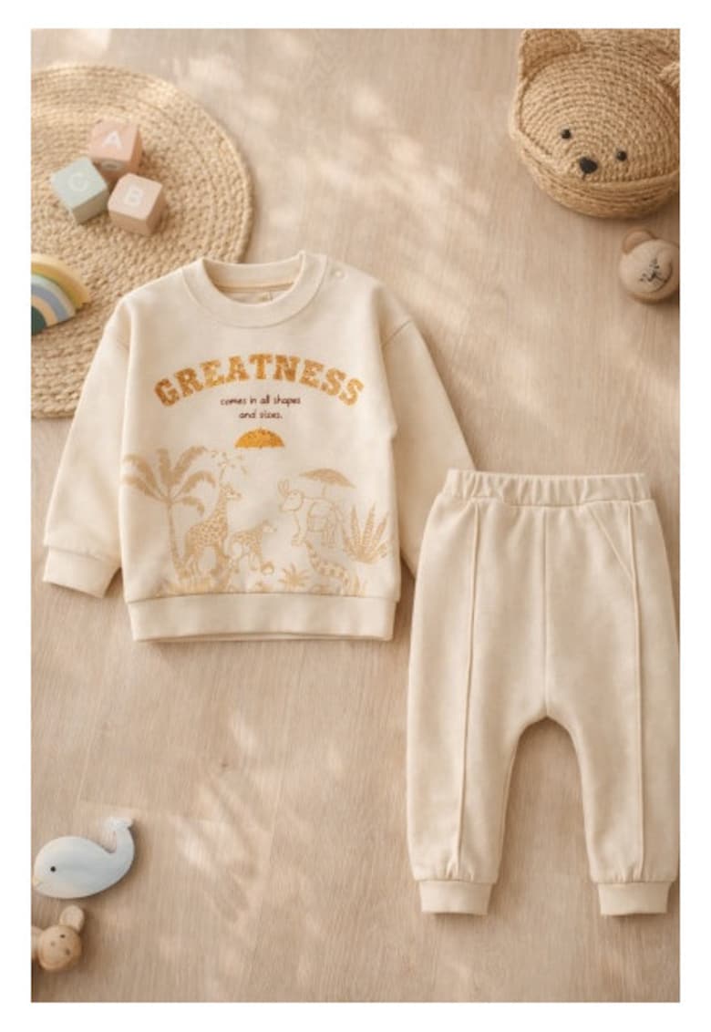 Trening bebe 2 piese din bumbac moale bluza cu imprimeu si pantaloni confortabili