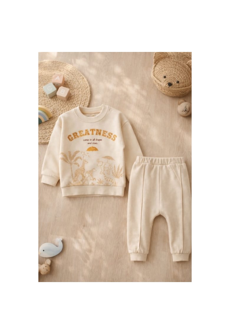 Trening bebe 2 piese din bumbac moale bluza cu imprimeu si pantaloni confortabili