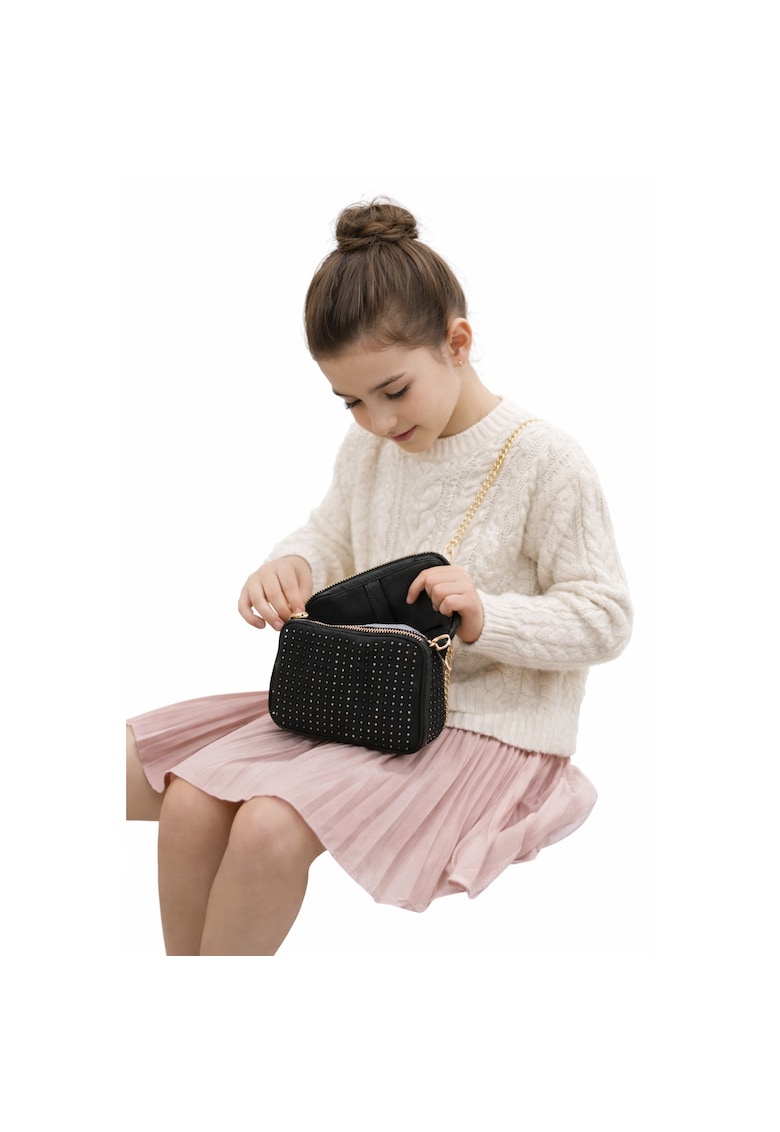 Geanta iDO pentru fete tip shoulder bag - cu bareta detasabila si detalii metalice - Negru
