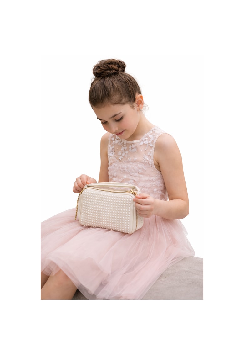 Geanta iDO pentru fete tip shoulder bag - cu bareta detasabila si detalii metalice - Alb