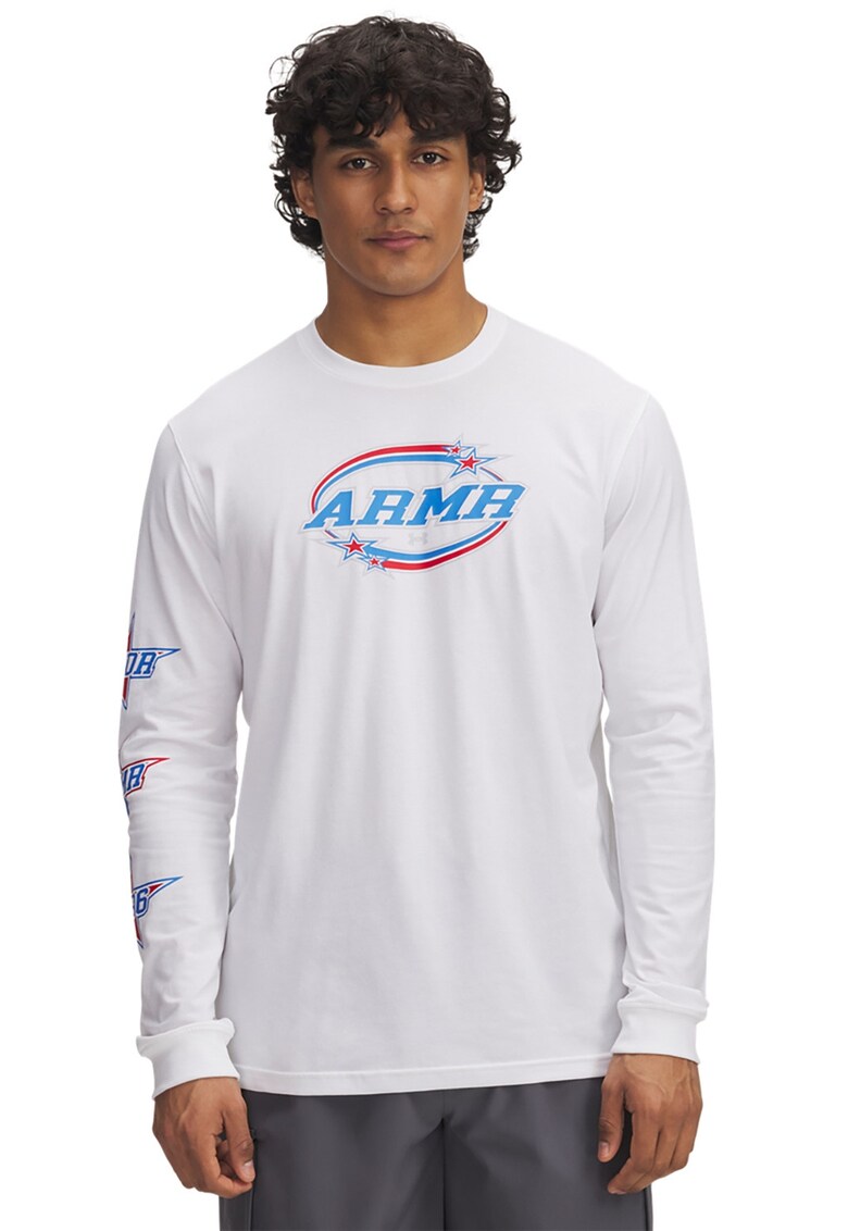 Bluza din amestec de bumbac cu model grafic - Alb optic/Rosu vermillion