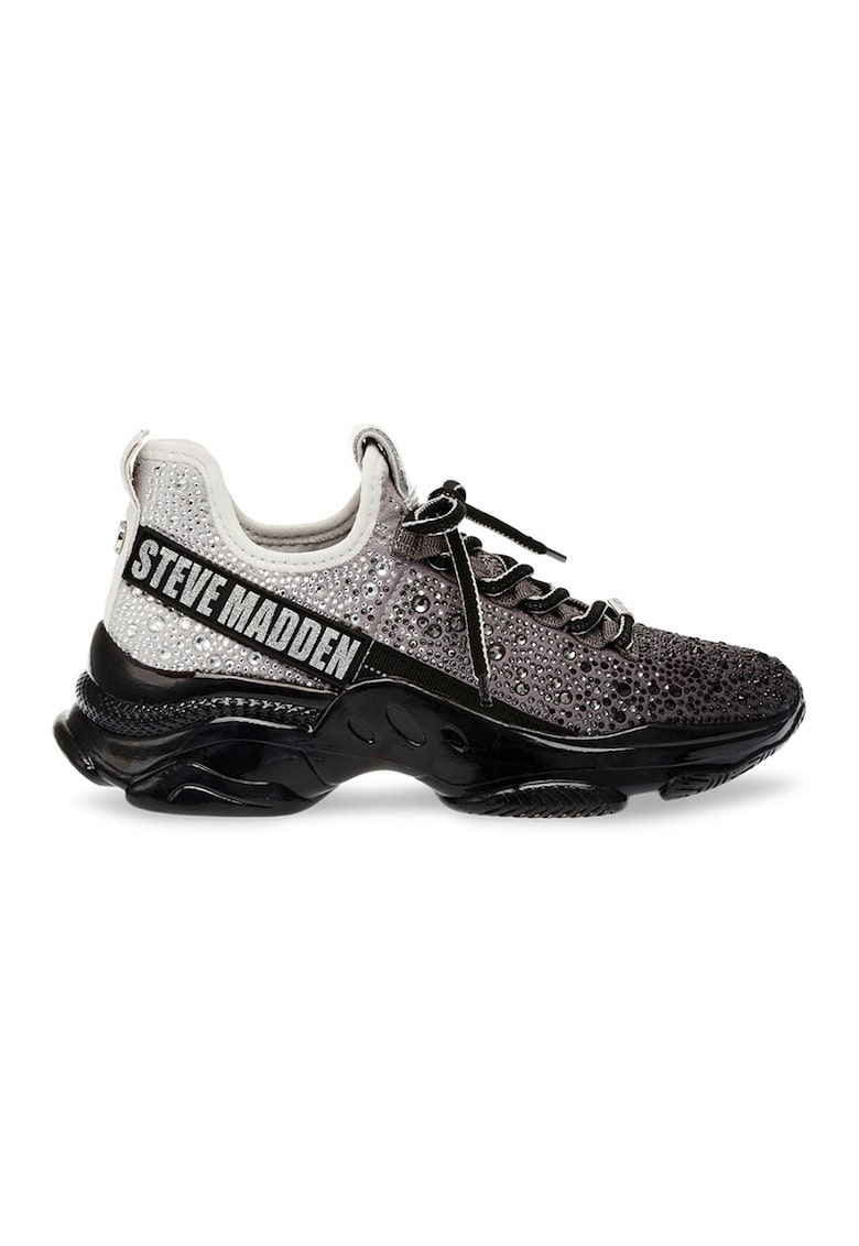 Pantofi sport din material textil cu strasuri Mistica - Alb/Negru/Argintiu