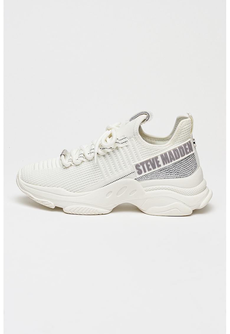 Pantofi sport slip-on din material textil cu strasuri - Alb/Gri antichizat