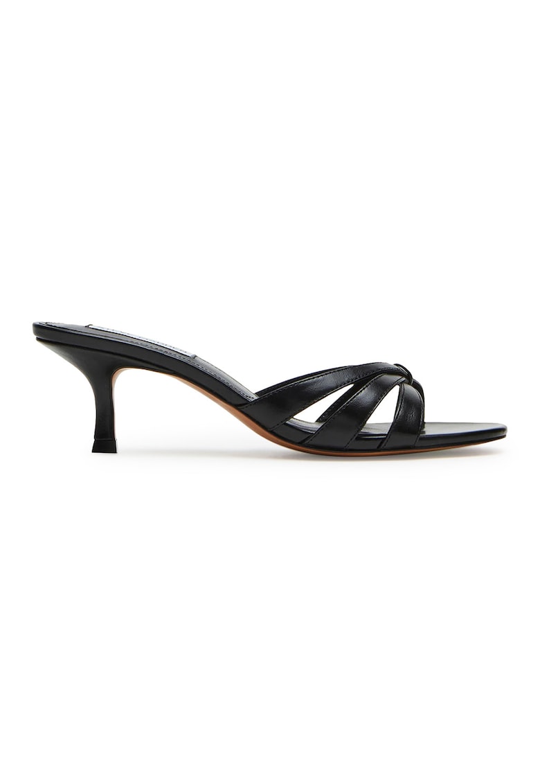 Papuci din piele cu toc kitten - Negru