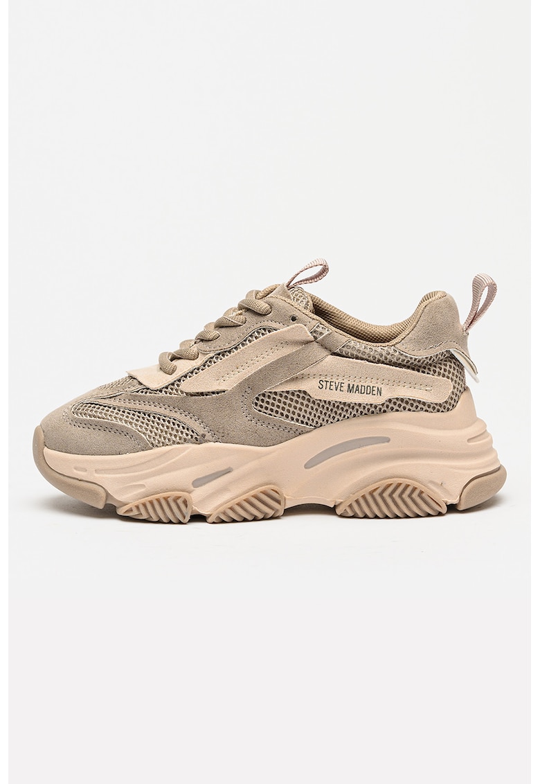 Pantofi sport Possesion din plasa cu garnituri de piele ecologica - Maro taupe/Maro deschis
