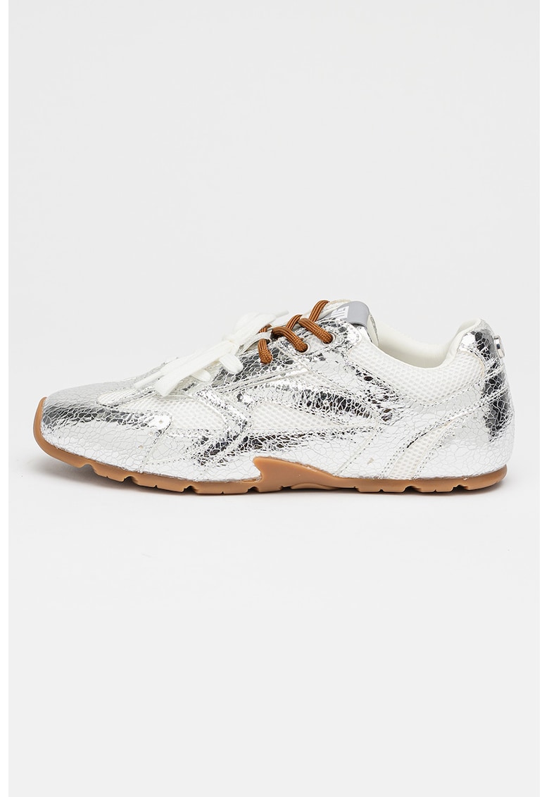 Pantofi sport Asiel din piele intoarsa cu detalii stralucitoare - Alb/Argintiu