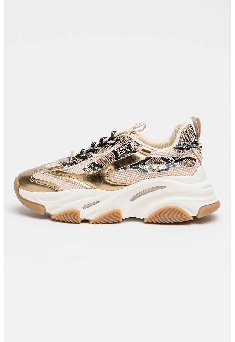 Pantofi sport Possession cu aspect masiv si insertii din plasa - Auriu/Negru/Galben pal