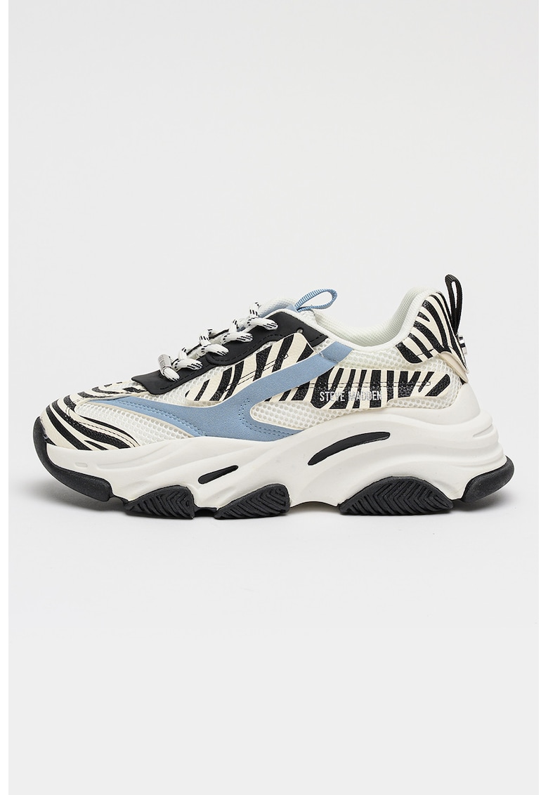 Pantofi sport Possession cu aspect masiv si insertii din plasa - Alb/Negru/Albastru lavanda