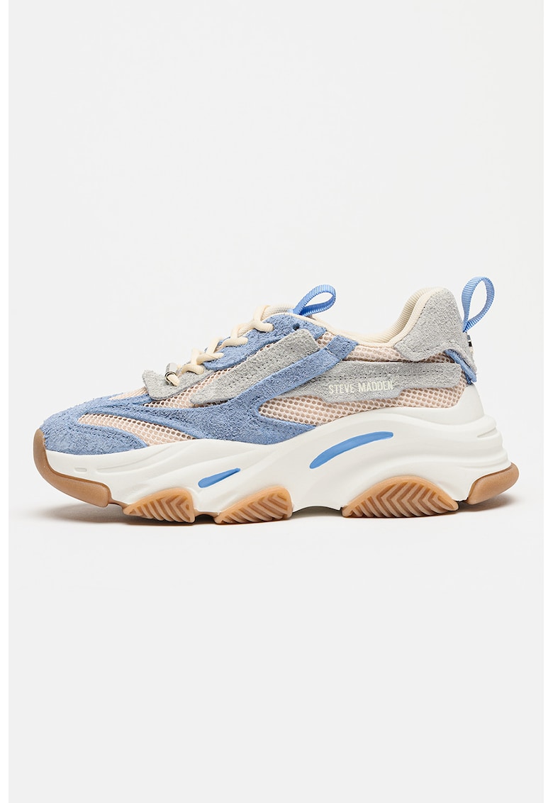 Pantofi sport Possession cu aspect masiv si insertii din plasa - Albastru lavanda/Bej deschis