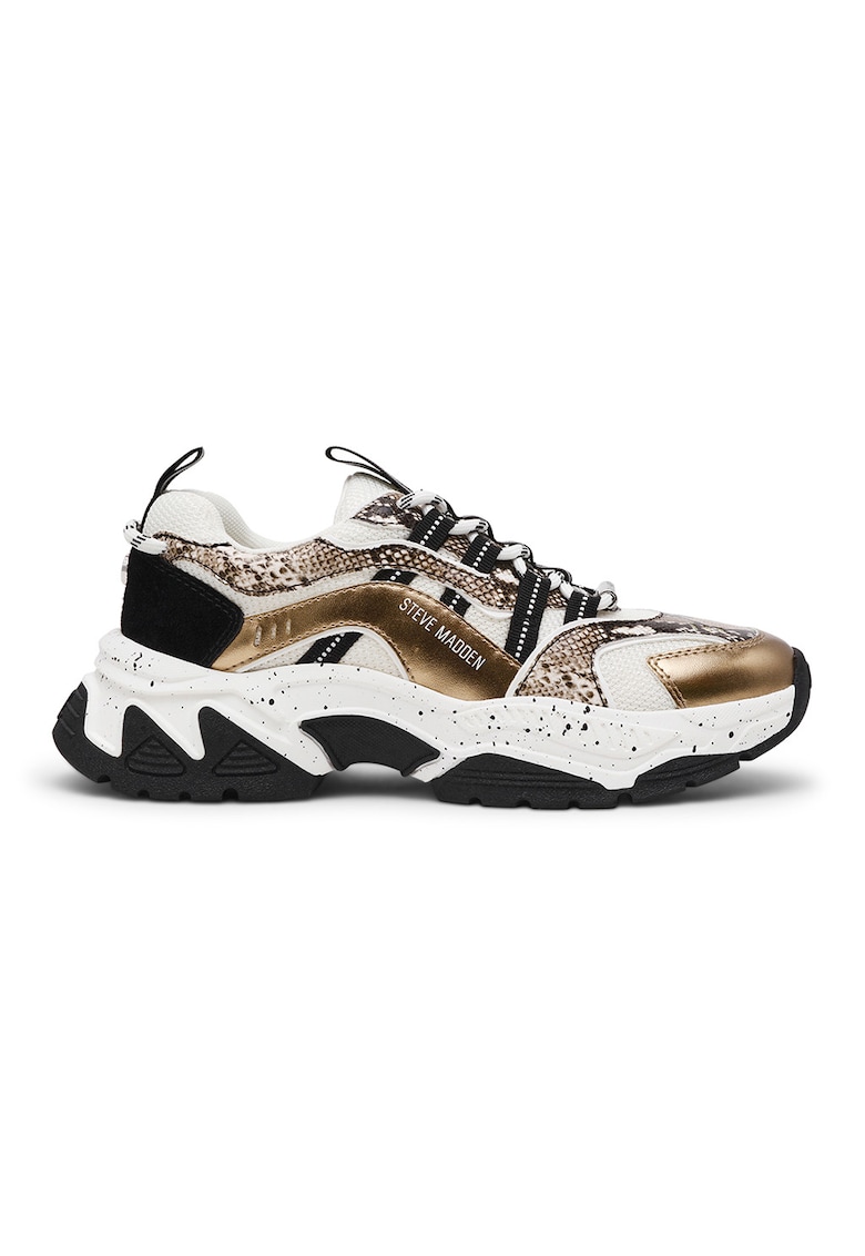 Pantofi sport demi-wedge cu garnituri de piele intoarsa Animates - Alb/Auriu/Negru