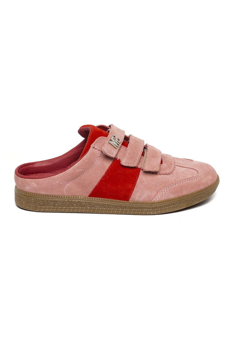 Pantofi sport din piele intoarsa cu inchidere velcro - Rosu/Roz prafuit