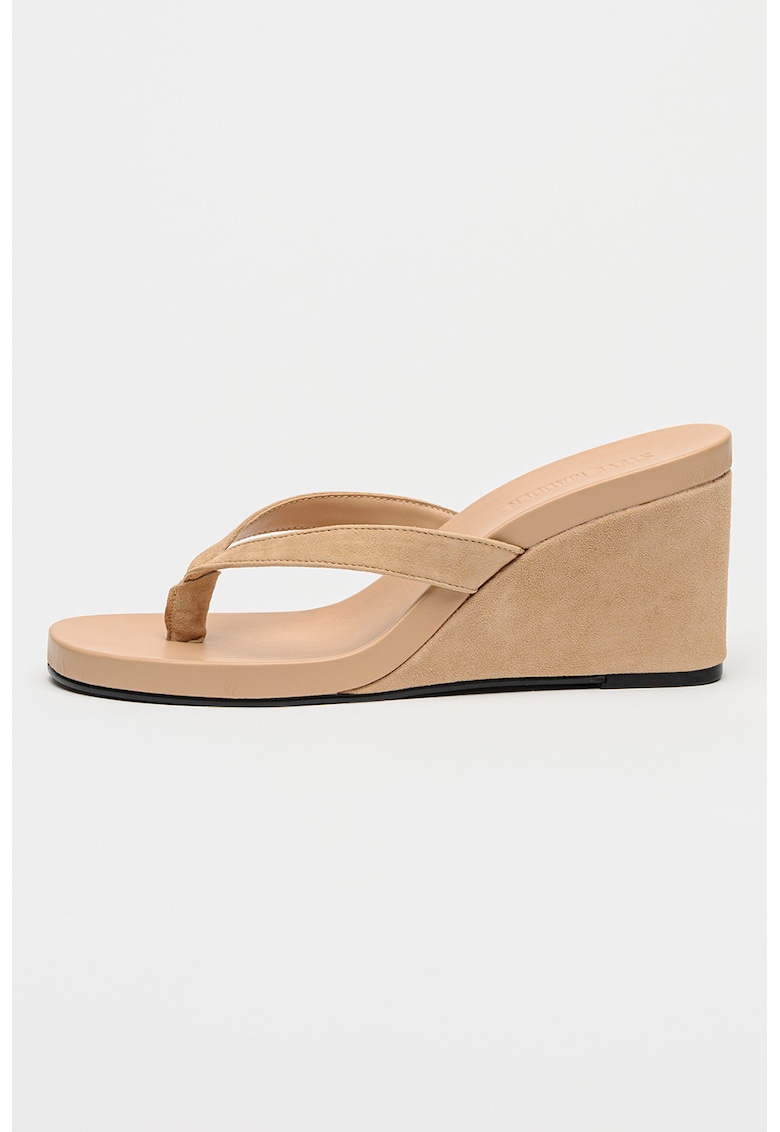 Papuci din piele intoarsa cu talpa wedge Playing - Bej