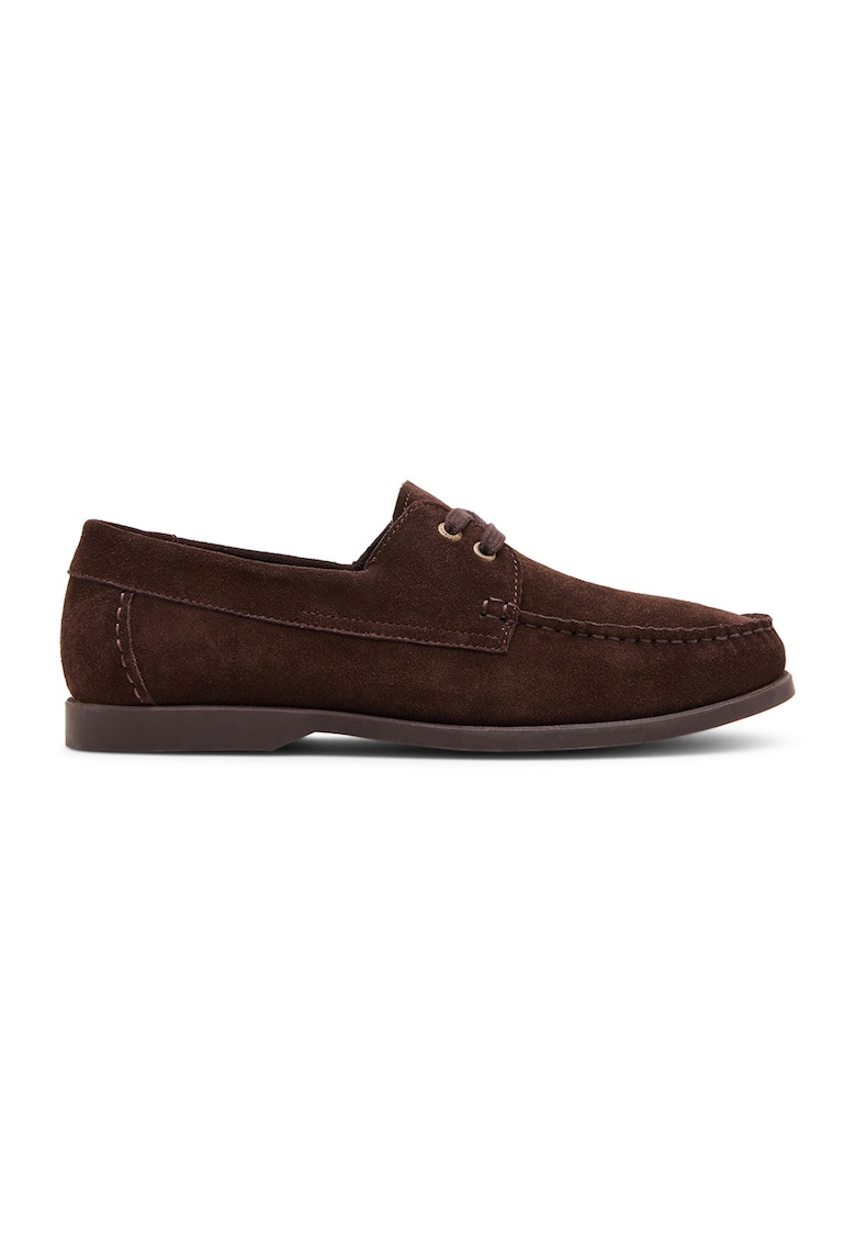 Mocasini de piele intoarsa cu talpa plata - Maro cognac