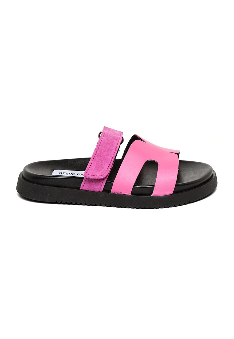 Pantofi de piele intoarsa si piele ecologica cu bareta velcro - Fucsia