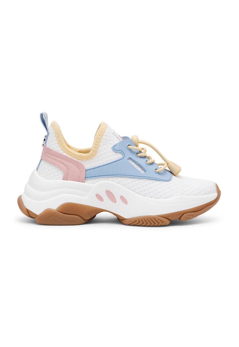 Pantofi sport demi-wedge cu sireturi elastice - Alb/Galben/Albastru lavanda/Roz prafuit