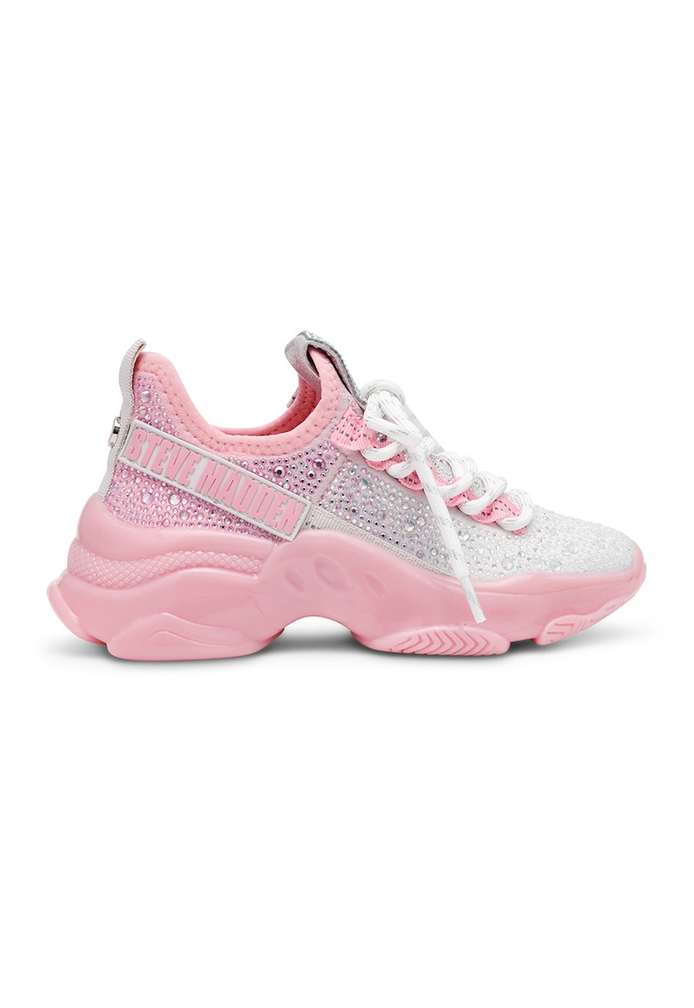 Pantofi sport demi-wedge cu strasuri - Roz deschis/Argintiu
