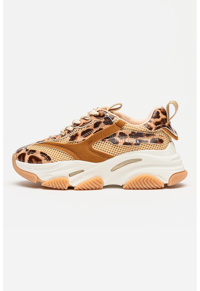 Pantofi sport Possesion din plasa cu garnituri de piele ecologica - Maro inchis/Maro nisip/Caramel