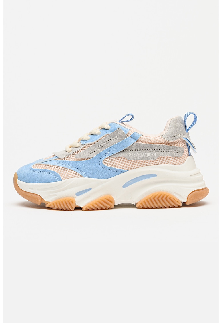 Pantofi sport Possesion din plasa cu garnituri de piele ecologica - Gri deschis/Albastru lavanda/Bej deschis