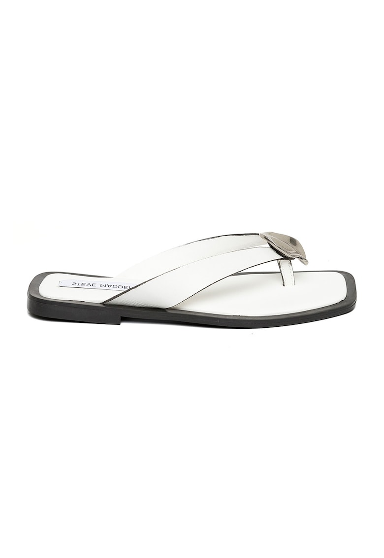 Papuci flip-flop de piele cu detaliu metalic - Alb/Argintiu