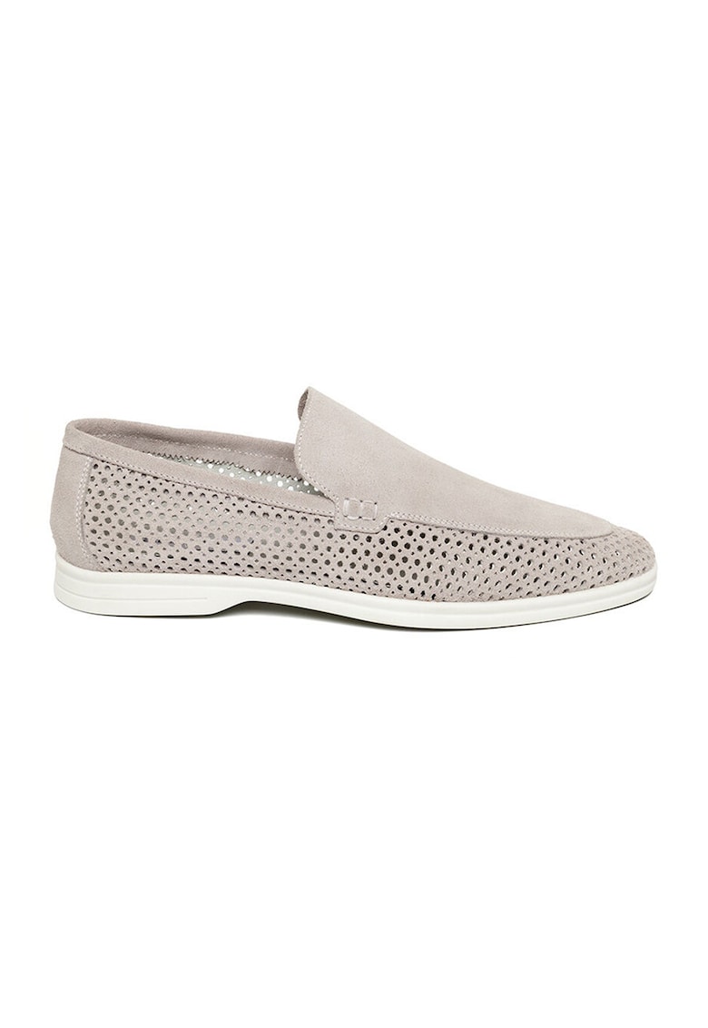 Pantofi loafer de piele intoarsa cu model perforat - Liliac prafuit -