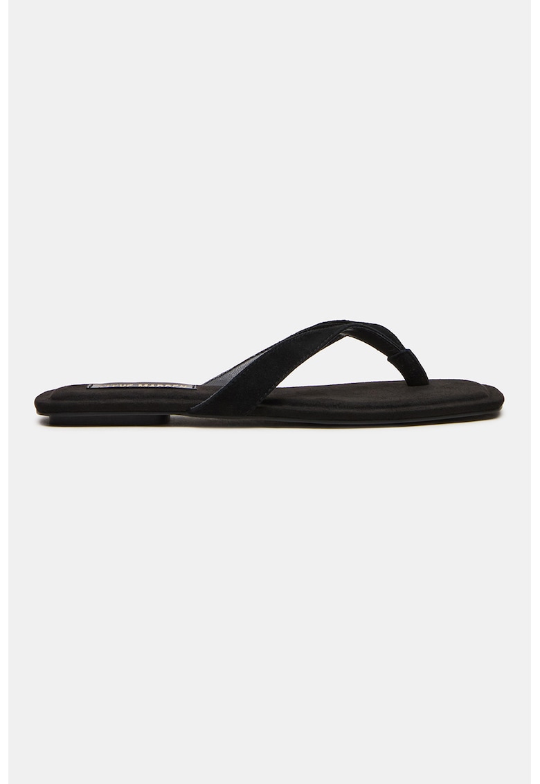 Papuci flip-flop de piele intoarsa cu varf patrat - Negru