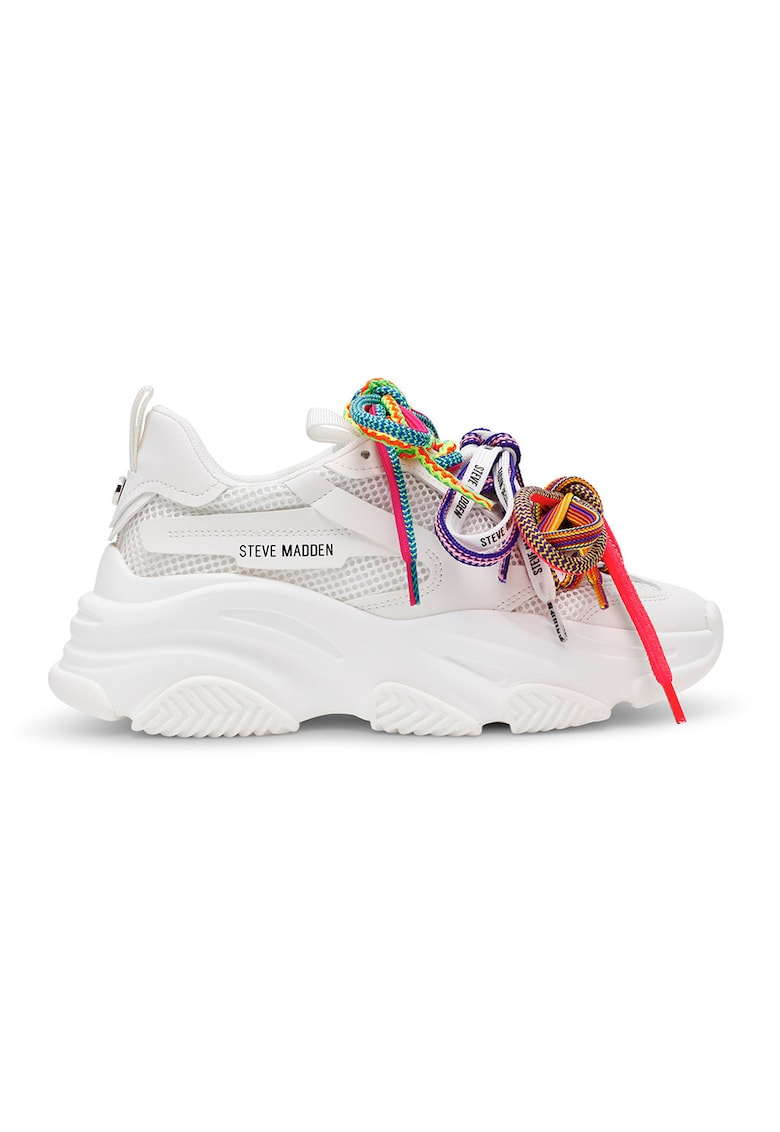 Pantofi sport de piele ecologica cu garnituri din material textil - Rosu - Verde - Alb optic - Albastru indigo -