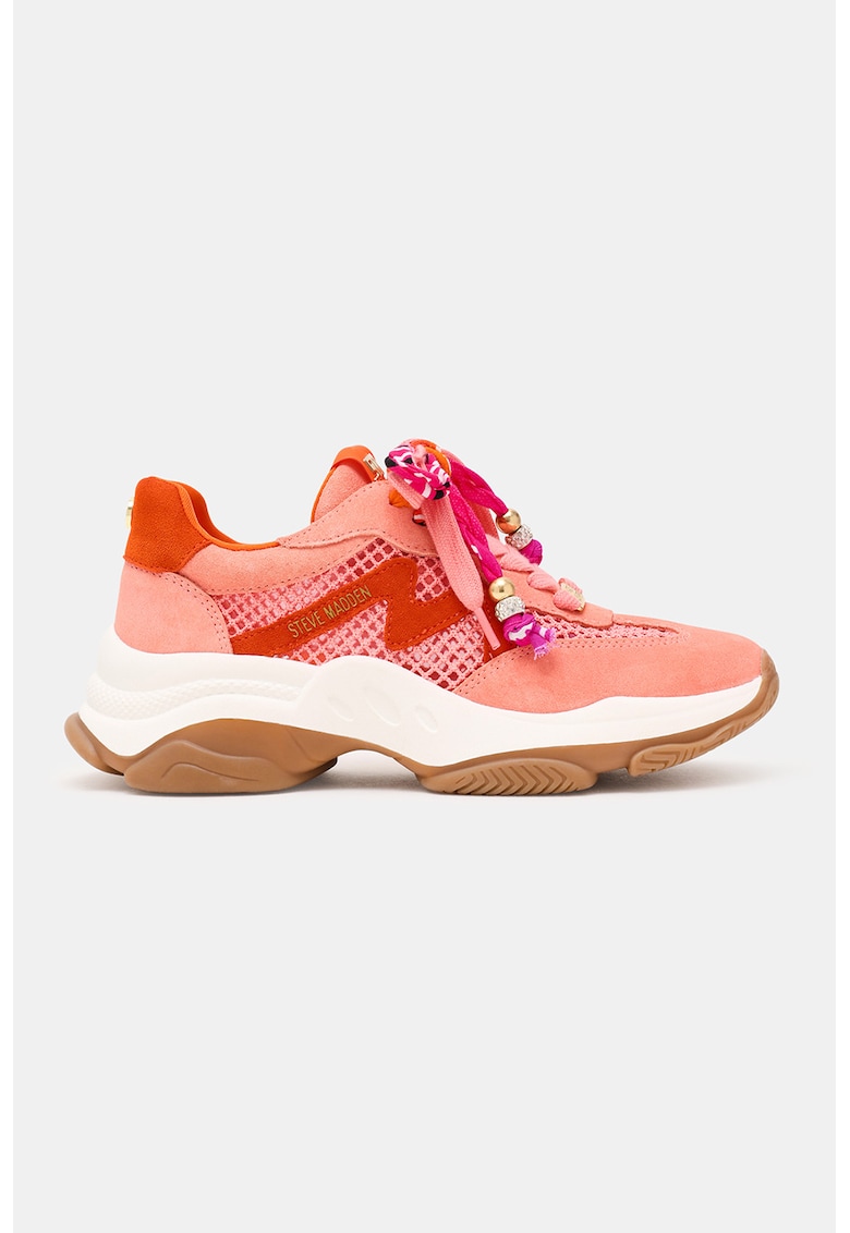 Pantofi sport din piele intoarsa cu plasa Maxfield - Roz somon/Portocaliu mandarina