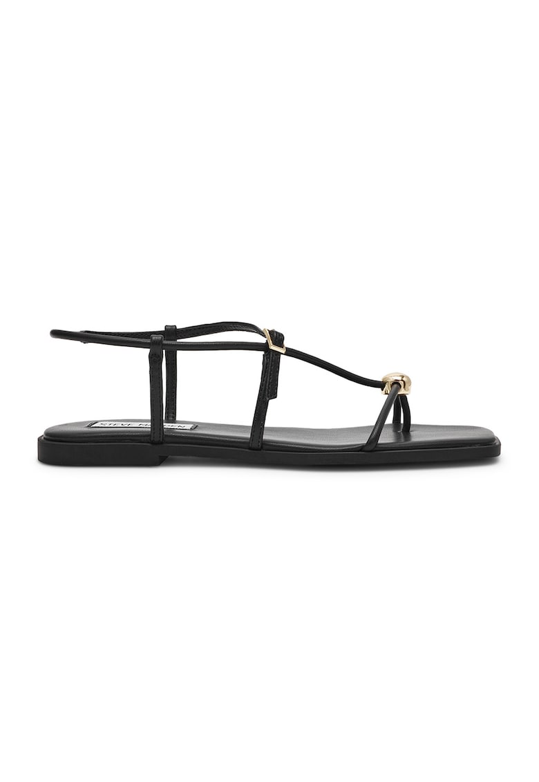 Sandale de piele ecologica cu barete multiple si talpa plata - Auriu - Negru -