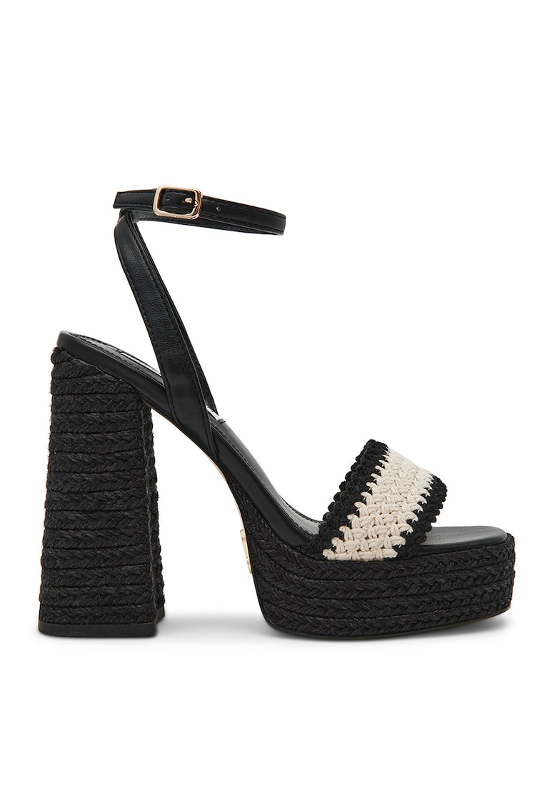 Sandale cu bareta pe glezna si varf patrat - Alb fildes/Negru