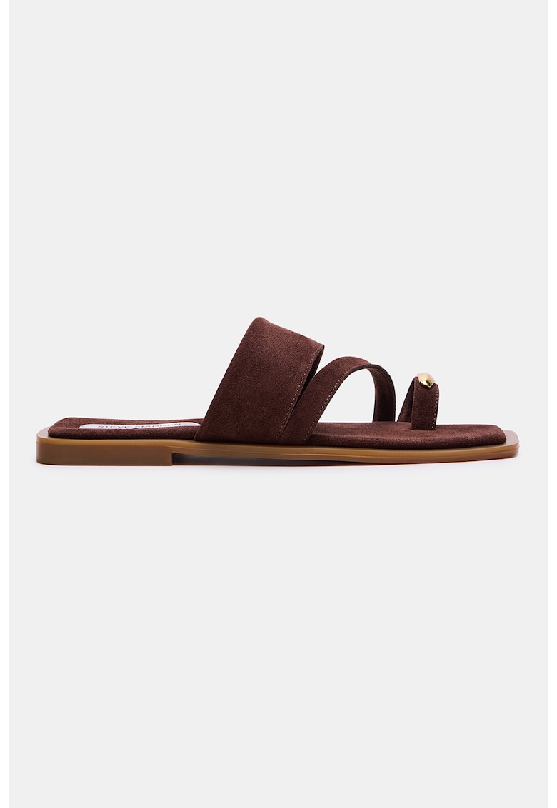 Papuci de piele intoarsa cu bareta separatoare - Auriu - Maro cognac -