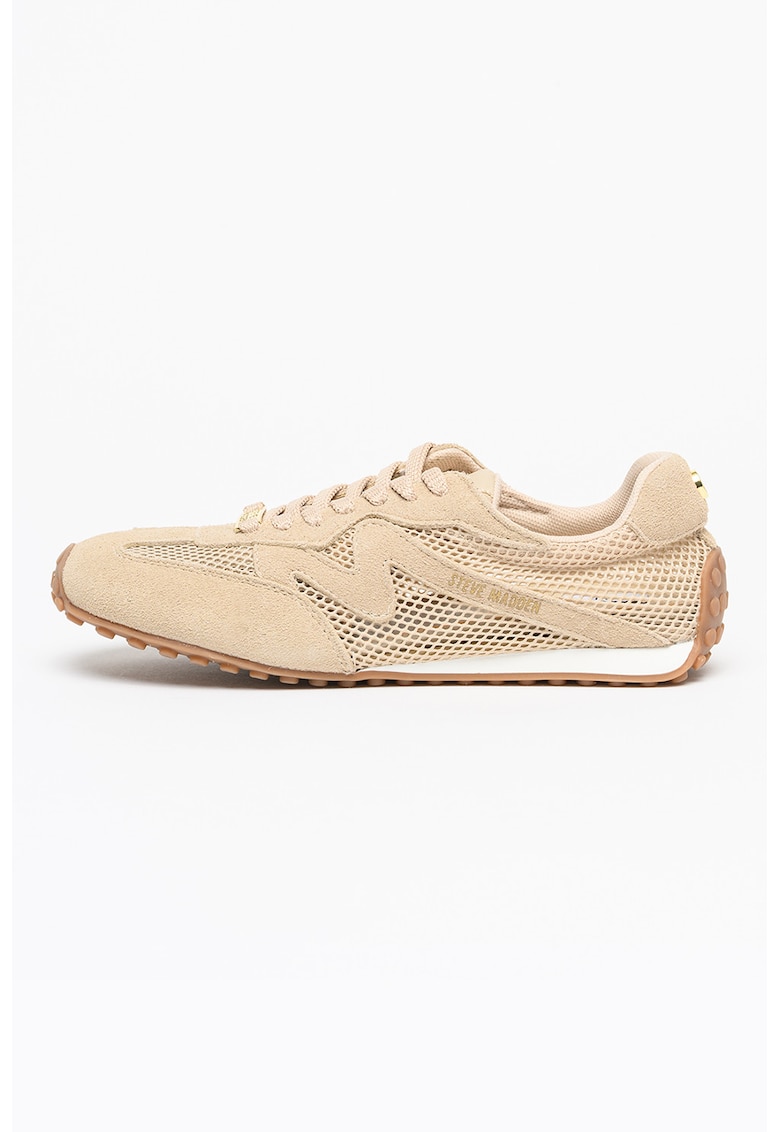 Pantofi sport de piele intoarsa cu perforatii - Bej deschis