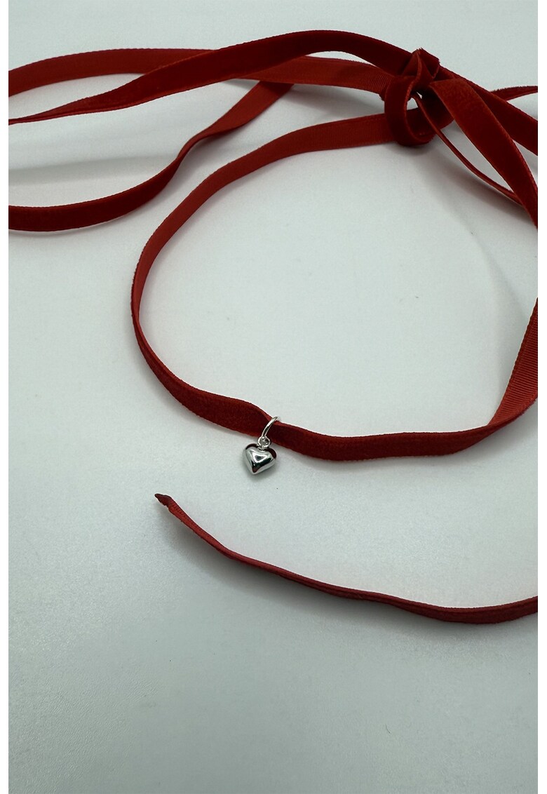 Colier-snur din catifea cu pandantiv din argint 925 - Rosu