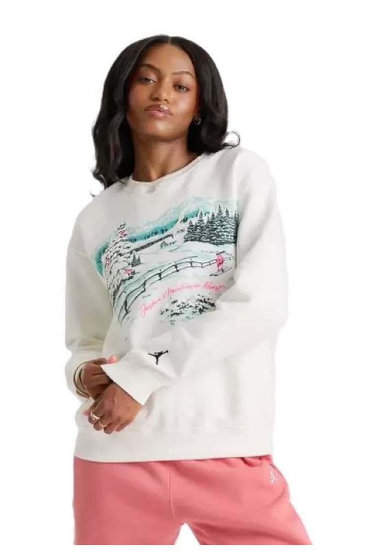 Bluza dama W J BRK FLC CREW GFX SKI - Bumbac - Alb -