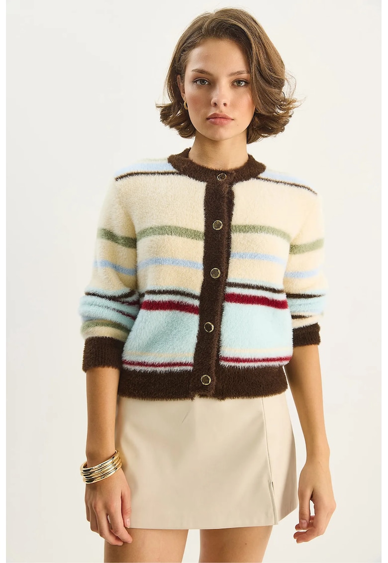 Cardigan Femei cu nasturi - multicolor - tricot -