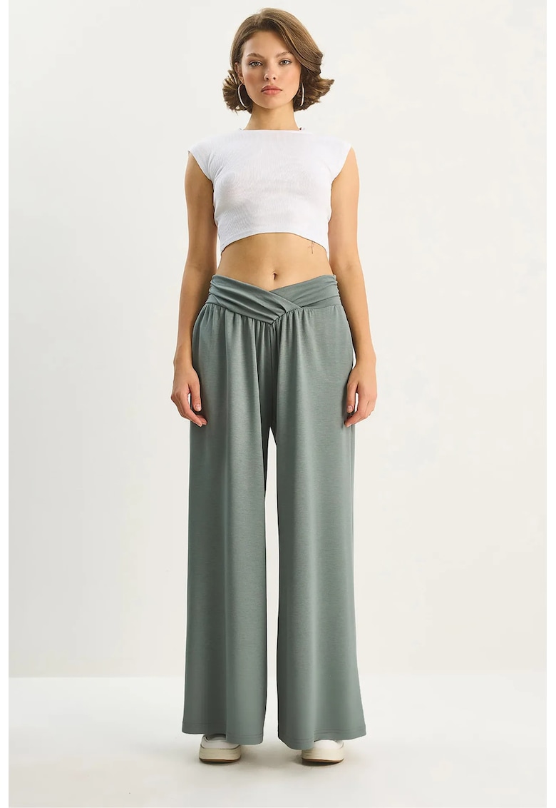 Pantaloni dama - Palazzo cu talie arcuita - verde menta - textil