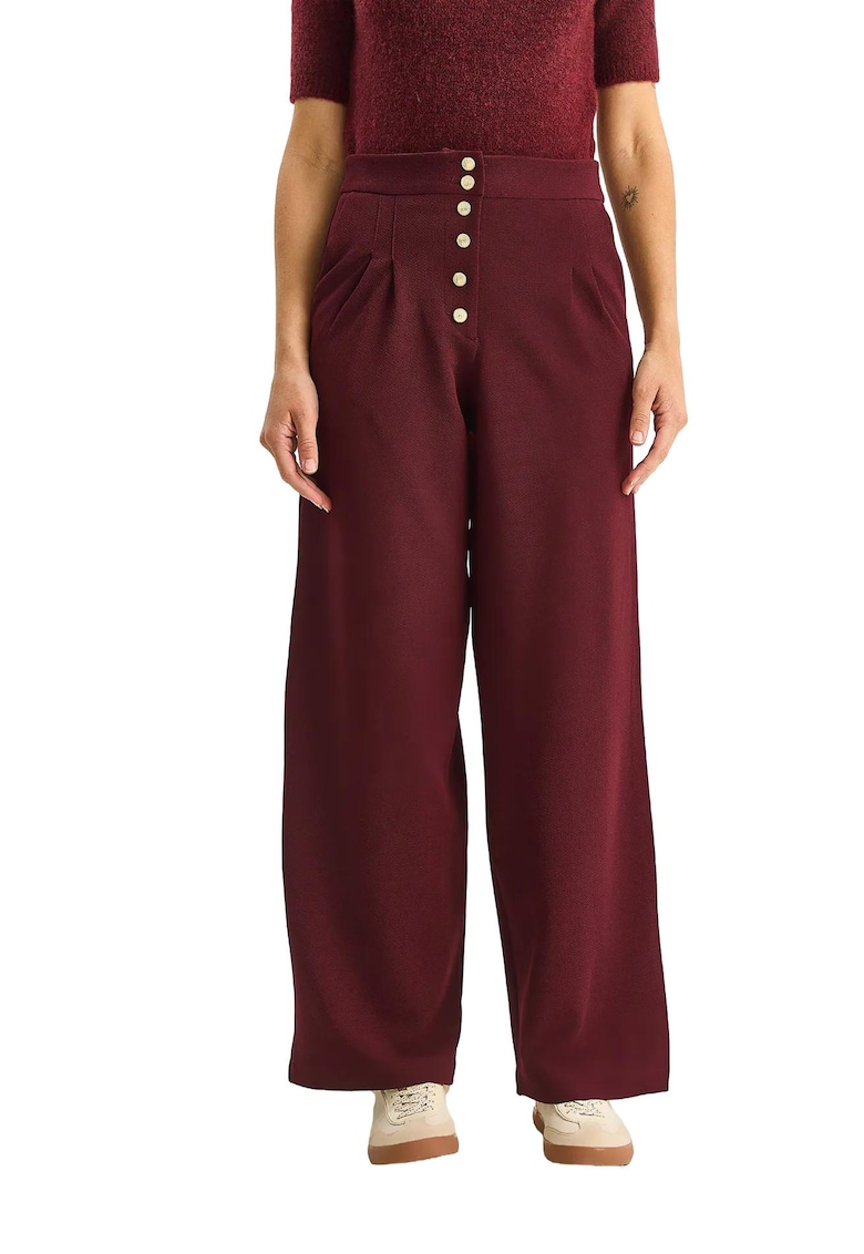 Pantaloni dama - Visiniu - Textil - Talie inalta -