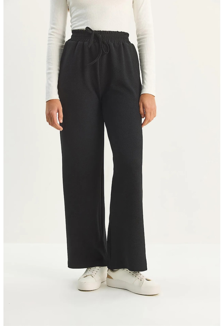 Pantaloni dama - talie inalta - poliester - Negru
