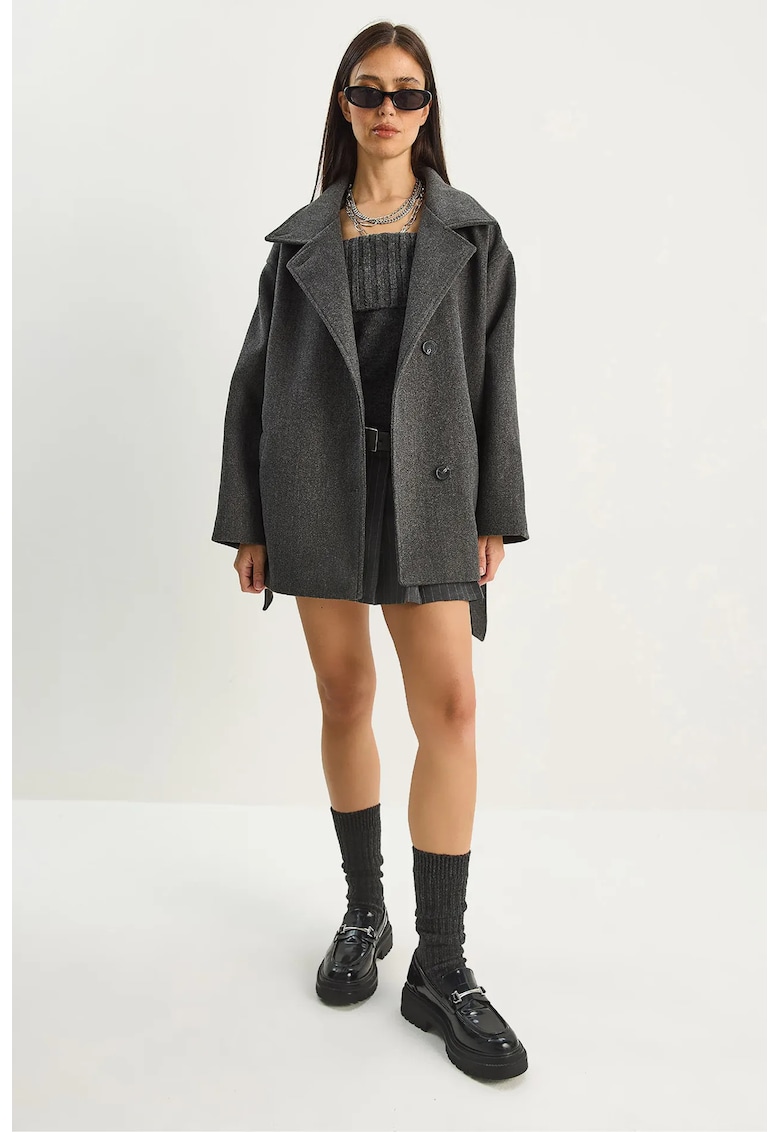 Palton midi - Gri carbune - Bumbac