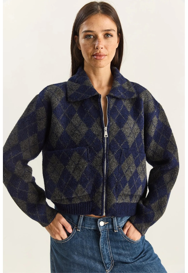 Pulover dama - tricot - albastru/gri - One Size