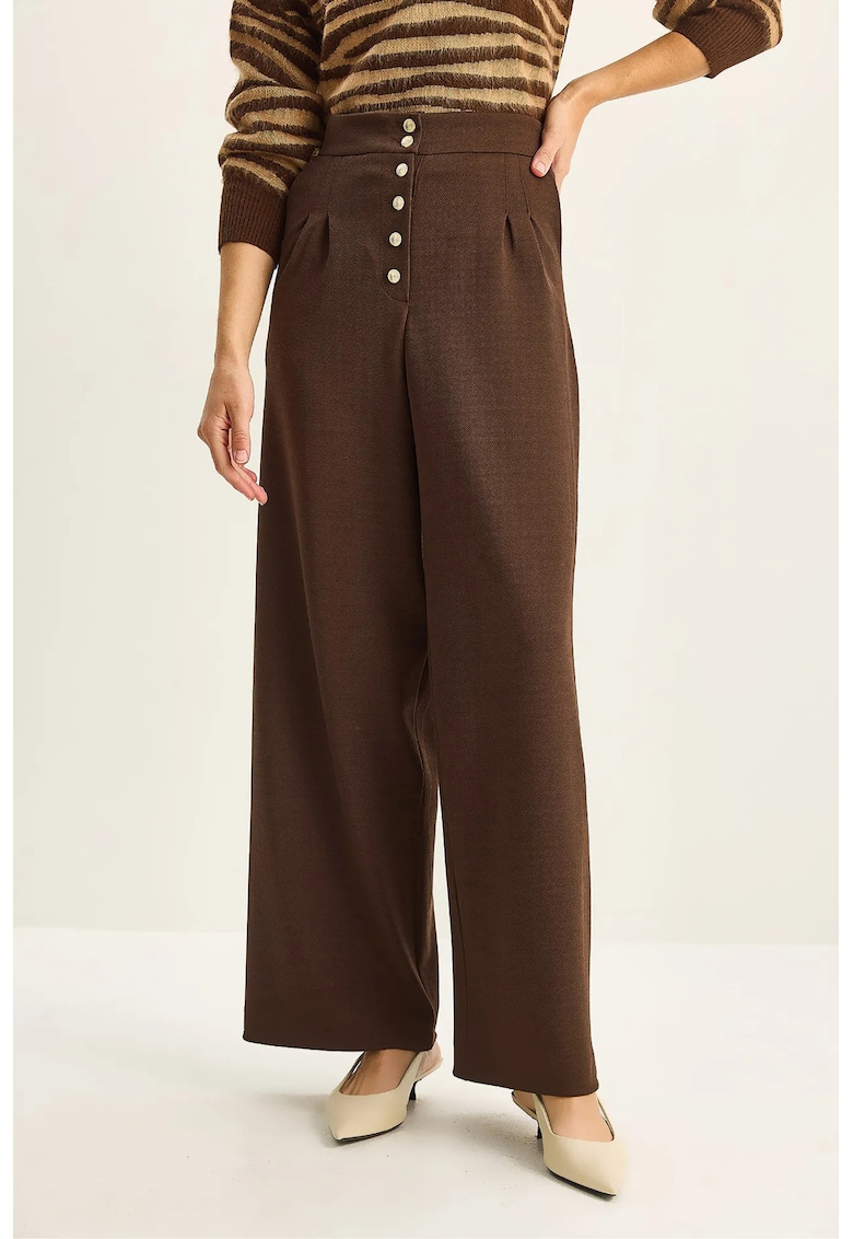 Pantaloni dama - Palazzo - talie inalta - maro - poliester