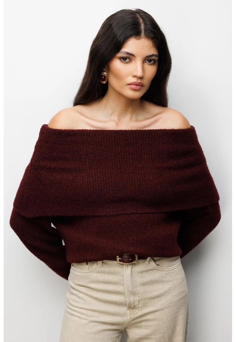 Pulover dama - croiala lejera - rosu - tricot - One Size