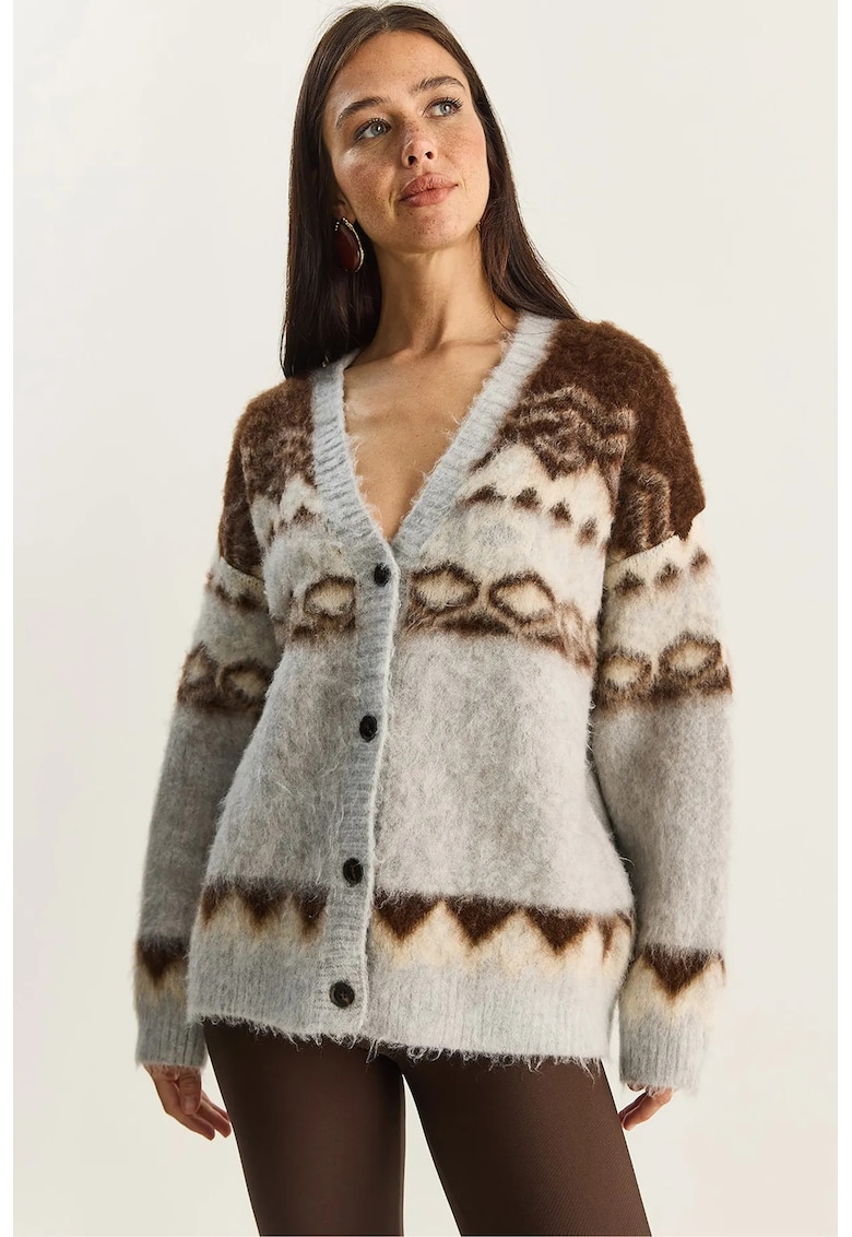 Cardigan dama - gros - decolteu in V - tricot - multicolor - One Size