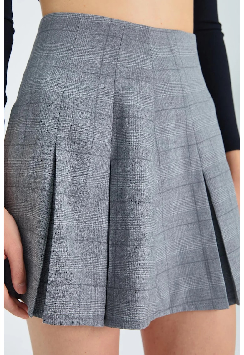 Fusta mini - Gri - Textil - Talie inalta