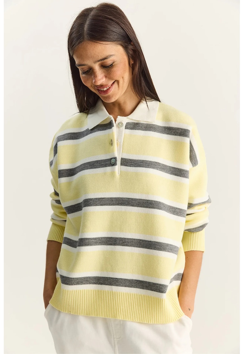 Pulover dama - tricotat - cu guler polo - multicolor - One Size