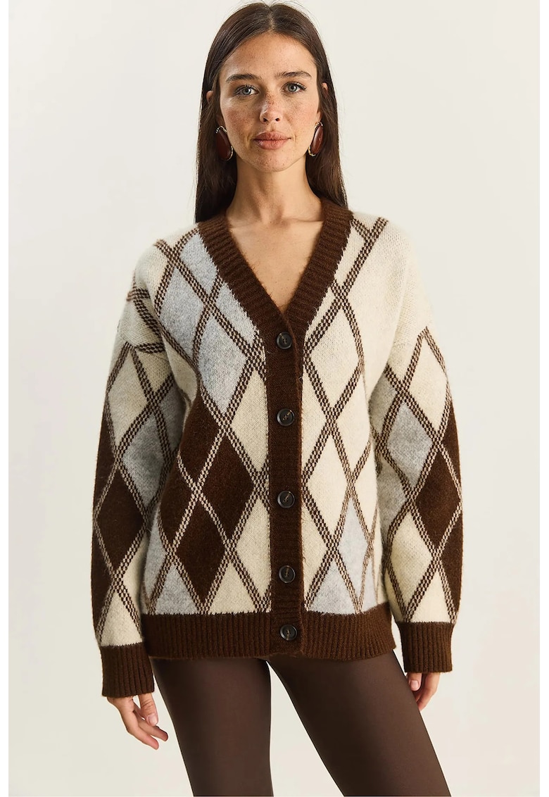 Cardigan dama - tricot - decolteu in V - inchidere cu nasturi - multicolor - One Size