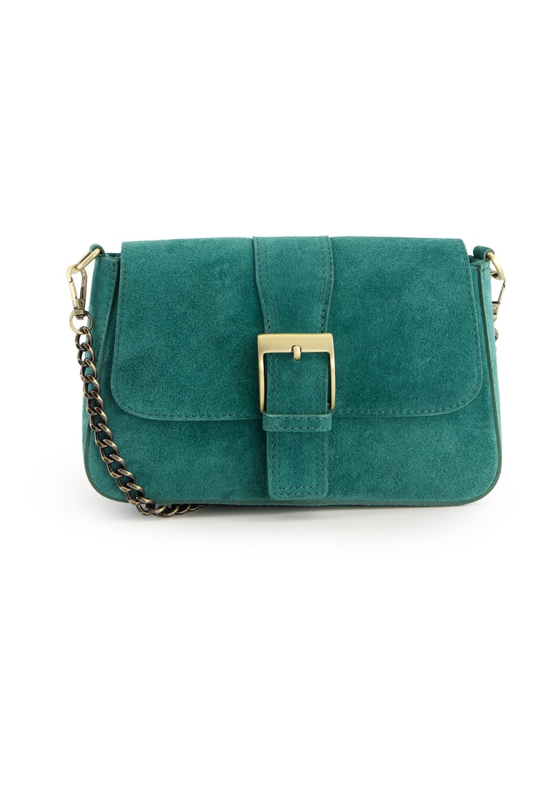 Geanta crossbody din piele intoarsa cu lant
