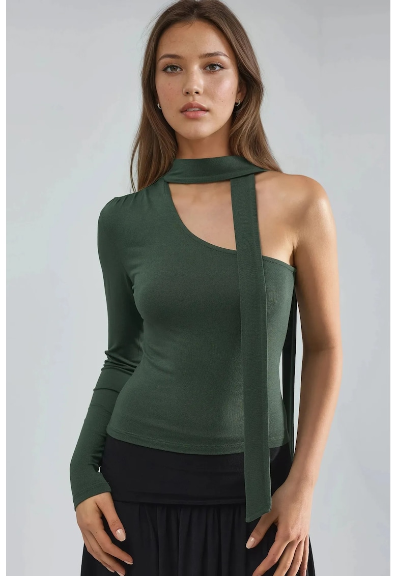 Bluza dama - asimetrica - slim fit - kaki - viscoza-elastan