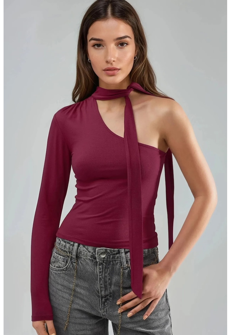 Bluza dama - asimetrica - slim fit - visiniu - viscoza/elastan