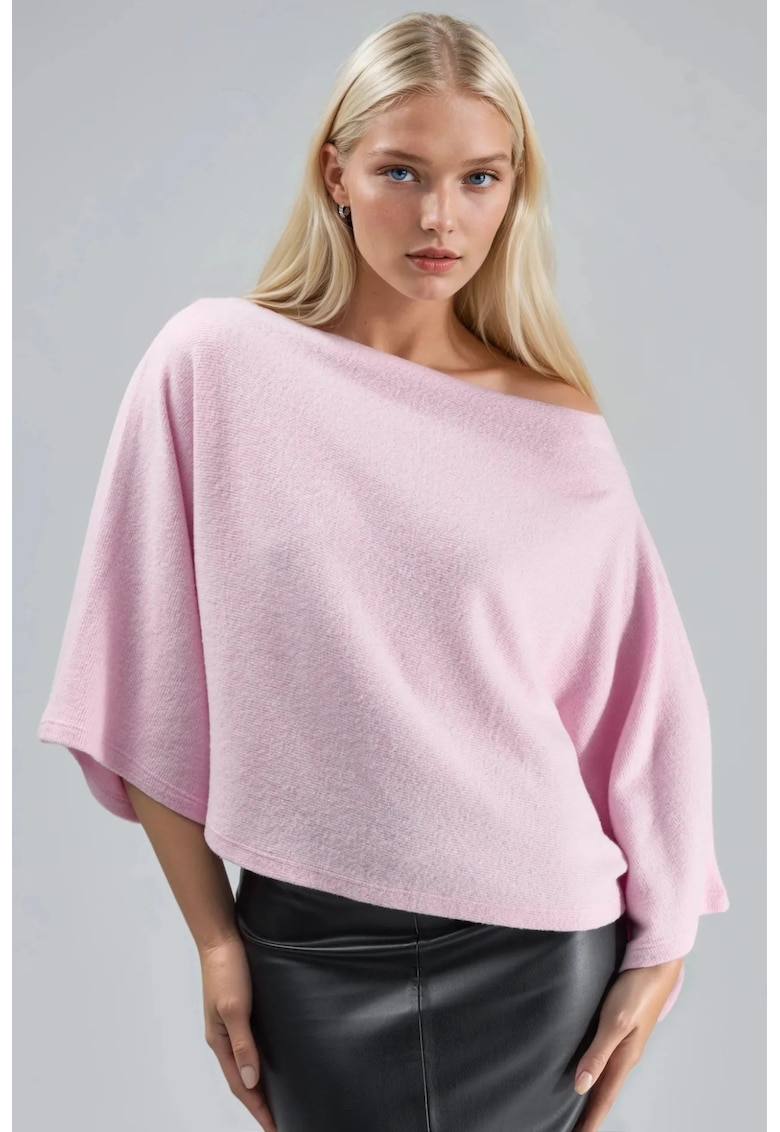 Bluza tricotata dama decolteu barca - roz pudrat - poliester-viscoza-elastan